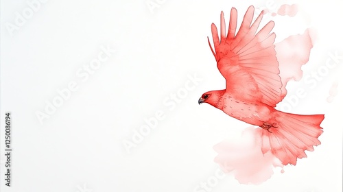 Vibrant red bird in mid-flight against a soft white background, symbolizing freedom and nature
