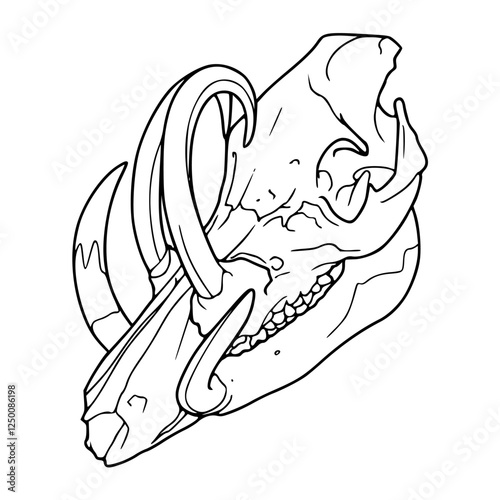 a black and white drawing of a wild boar skull head in outline style