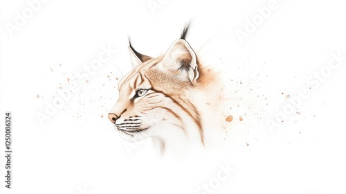 Close-up illustration of a lynx's face with soft watercolor splashes in a minimalist style