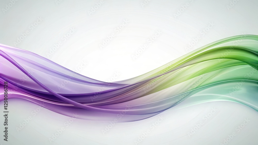 Fototapeta premium Silky green and purple gradient flowing gently across a minimalist white background, evoking feelings of calmness and serenity in a peaceful environment , minimalism, gentle gradients