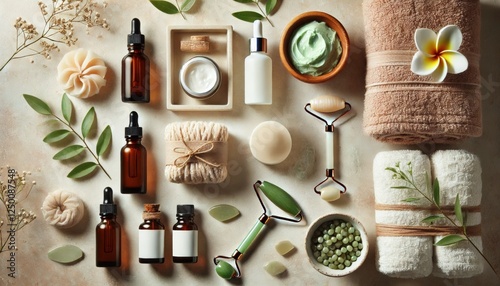 Wallpaper Mural Harmonious arrangement of spa products, essential oils, and towels in a relaxing setting. Torontodigital.ca