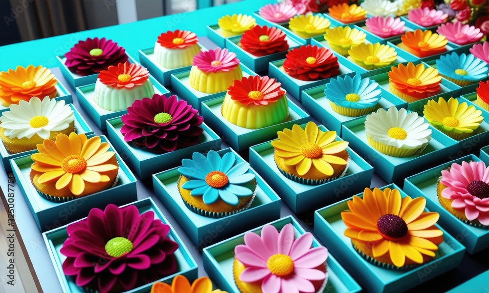 custom made wallpaper toronto digitalColorful cupcakes with vibrant paper flowers in decorative boxes