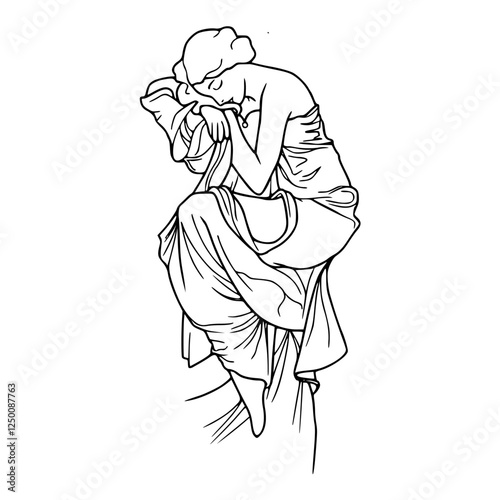 a black and white drawing of a greek goddess