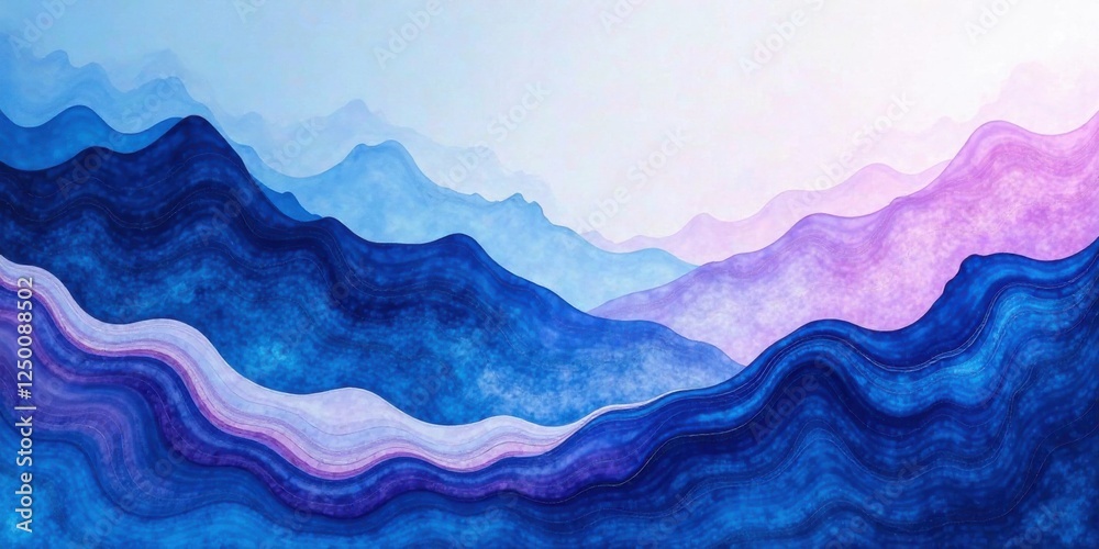 Serene Watercolor Landscape Depicting Rolling Hills in Shades of Blue and Purple, Evoking a Sense of Calm and Tranquility Serene Watercolor Landscape Depicting Rolling Hills in Shades of Blue and Purple, Evoking a Sense of Calm and Tranquility