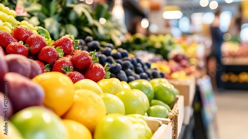 Colorful Fresh Fruits Arranged Beautifully at a Market Stall : Generative AI