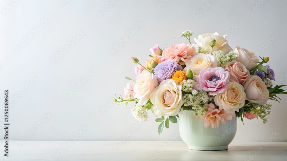 Pastel Colored Blooms Over Soft White Background Pastel Colored Blooms Over Soft White Background