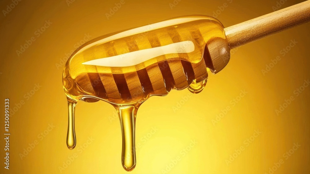 A golden honey dipper drizzles thick honey, showcasing its rich texture and vibrant color against a warm background. A golden honey dipper drizzles thick honey, showcasing its rich texture and vibrant color against a warm background.