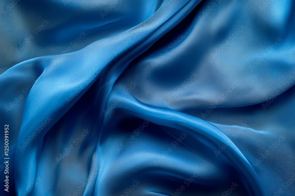 Fototapeta premium Flowing blue silky fabric in gentle waves. AI generated