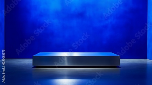 Blue room, steel platform, spotlight, display