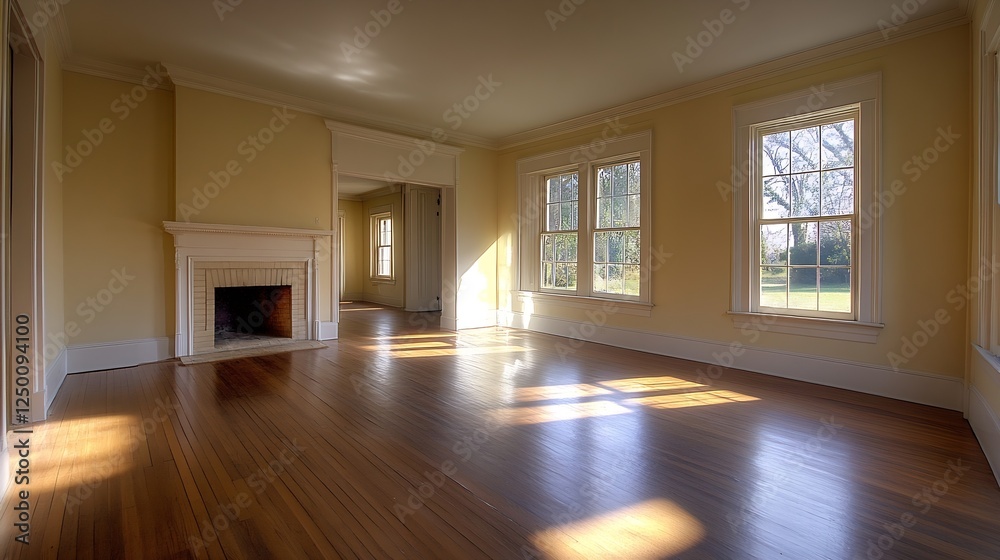 Fototapeta premium Bright and Airy Unfurnished Living Room with Sunlit Windows : Generative AI