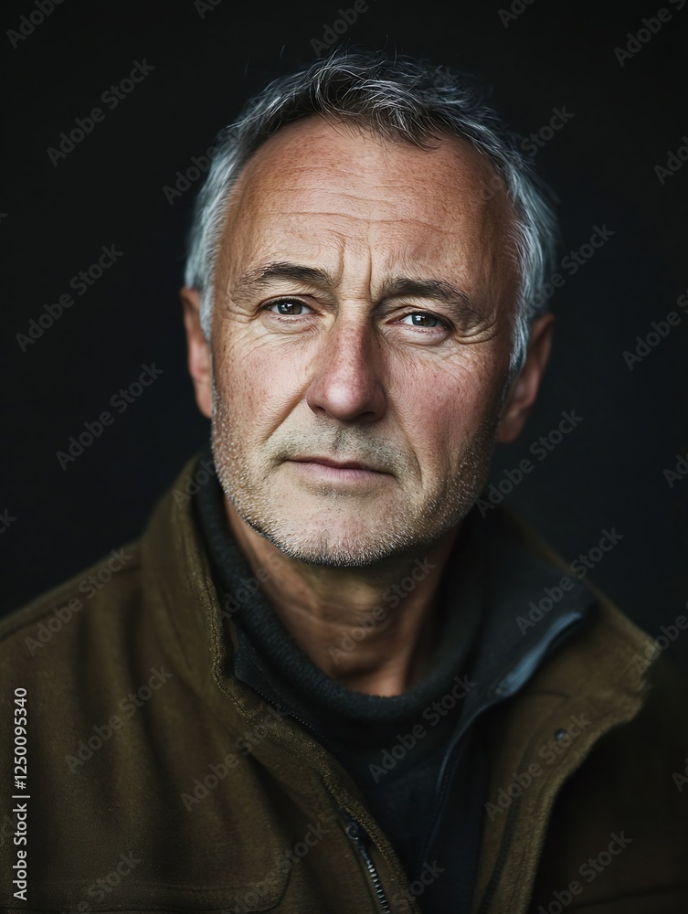 expressive mature man portrait against dark backdrop showcasing wisdom and character : Generative AI expressive mature man portrait against dark backdrop showcasing wisdom and character : Generative AI