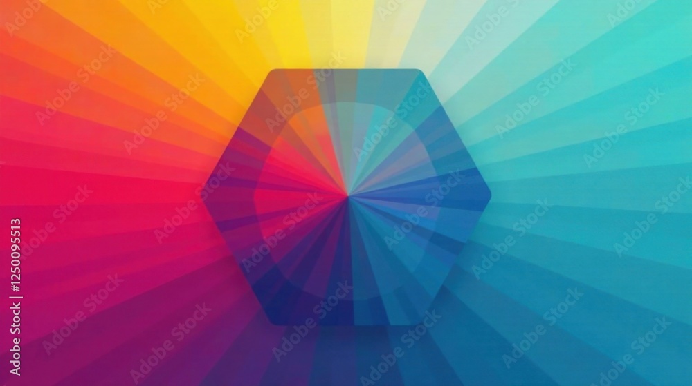 Obraz premium Abstract Hexagon Spectrum Vibrant Hues Radiating from a Central Point, Creating a Dynamic and Colorful Composition