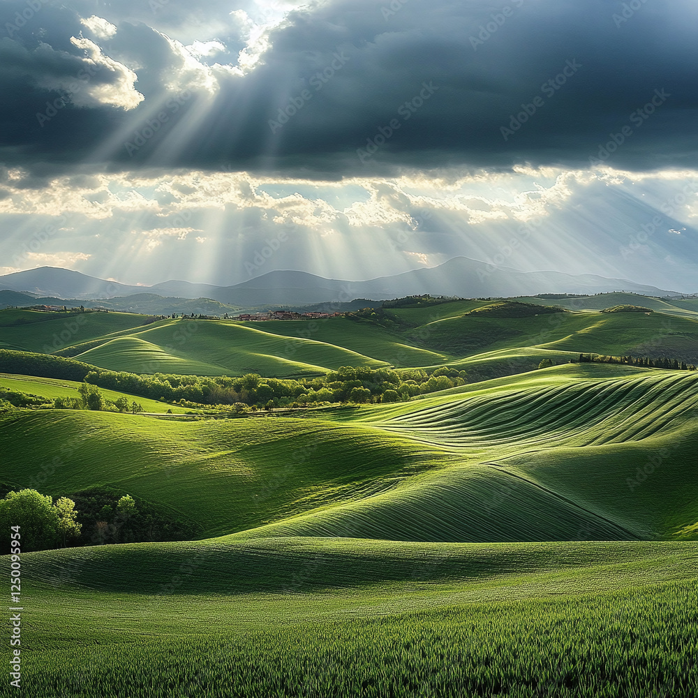 Fototapeta premium A vibrant green field with gentle rolling hills 