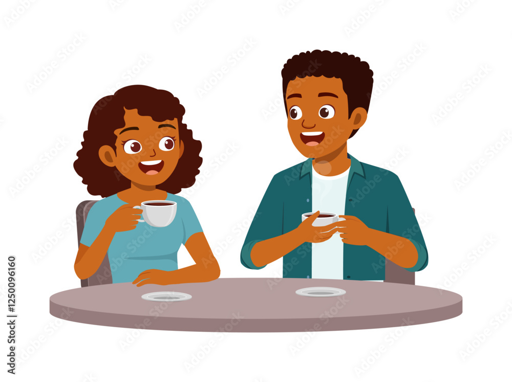 young man and young woman drinking coffee and talking young man and young woman drinking coffee and talking
