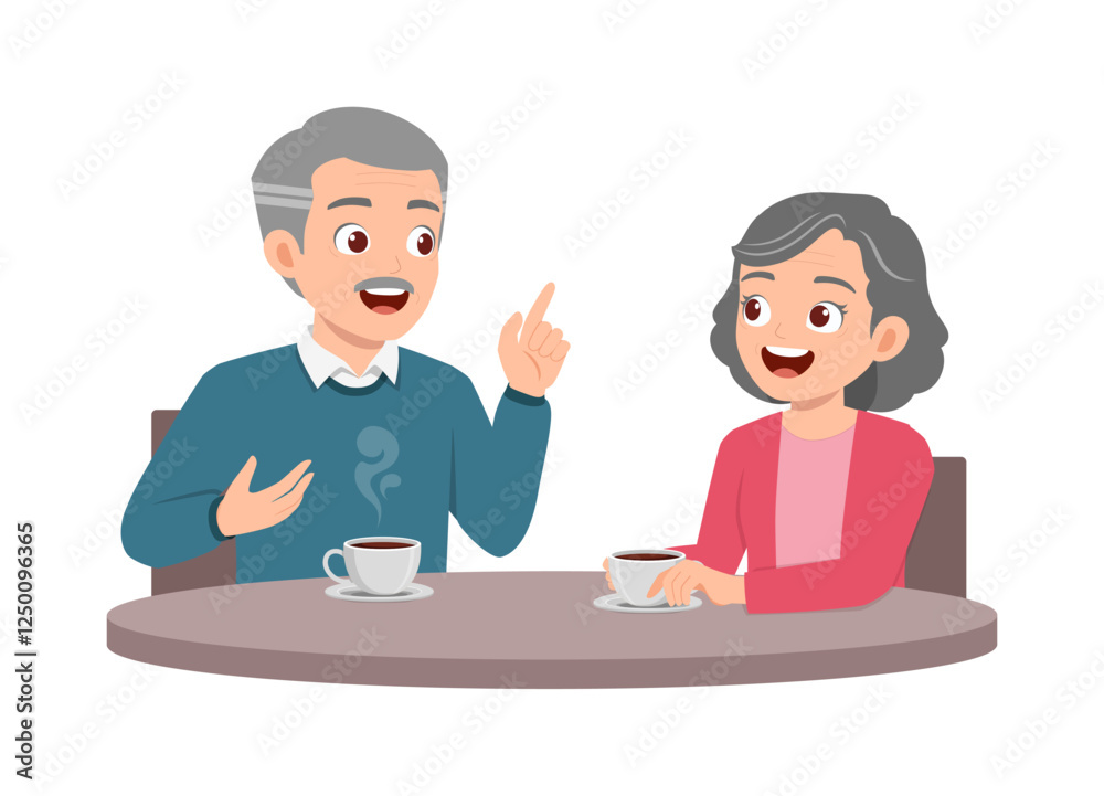 old man and old woman drinking coffee and talking old man and old woman drinking coffee and talking