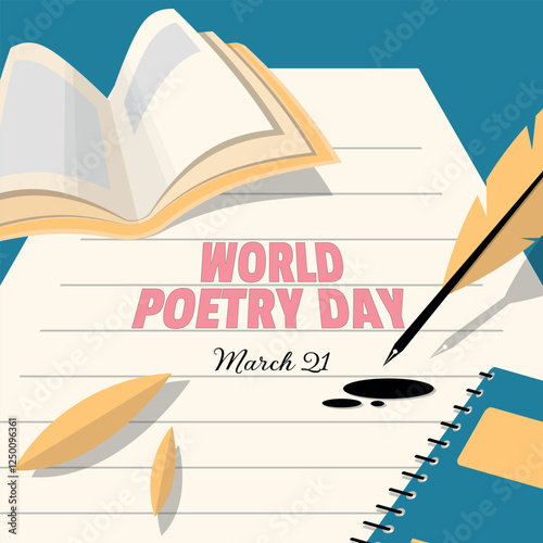 World Poetry Day Poster. Writing poetry on a piece of paper