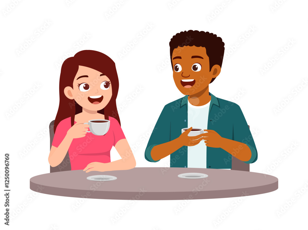 young man and young woman drinking coffee and talking young man and young woman drinking coffee and talking