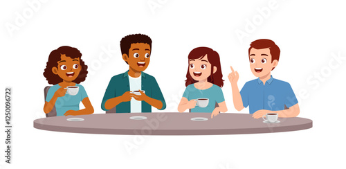 young man and young woman and friend drinking coffee and talking