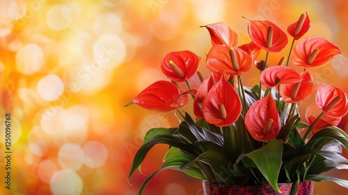 Wallpaper Mural Exotic floral arrangement with warm tropical hues, soft-focus background creating copy space. Torontodigital.ca