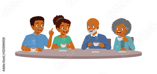 man and woman, old and young, drink coffee
