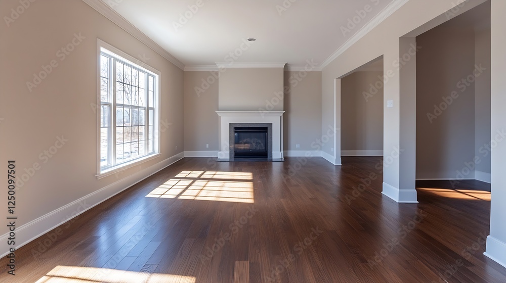 Obraz premium Spacious Empty Living Room Featuring Bright Natural Light and Elegant Design Representative of Modern Home Decor : Generative AI