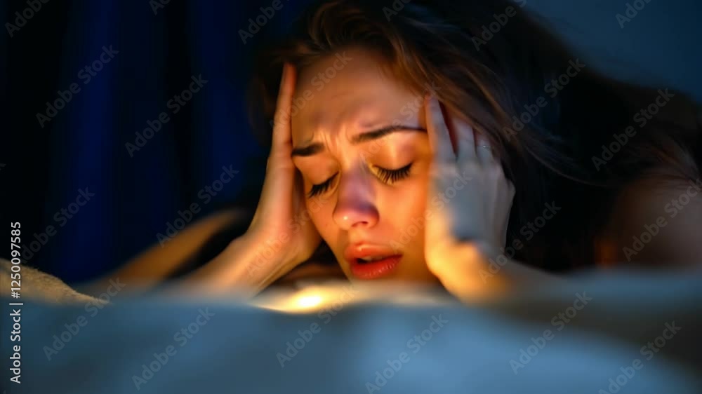 Awakened by Fear: Woman Disturbed by Nightmare in the Dark Awakened by Fear: Woman Disturbed by Nightmare in the Dark