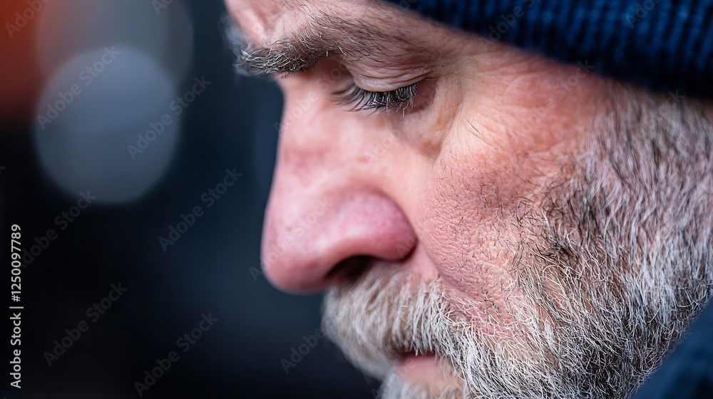 Obraz premium Close Up Portrait of Thoughtful Elderly Man with Gray Beard in Natural Light : Generative AI