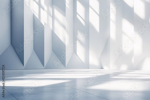 Minimalist White Room With Geometric Wall Design And Sunlight