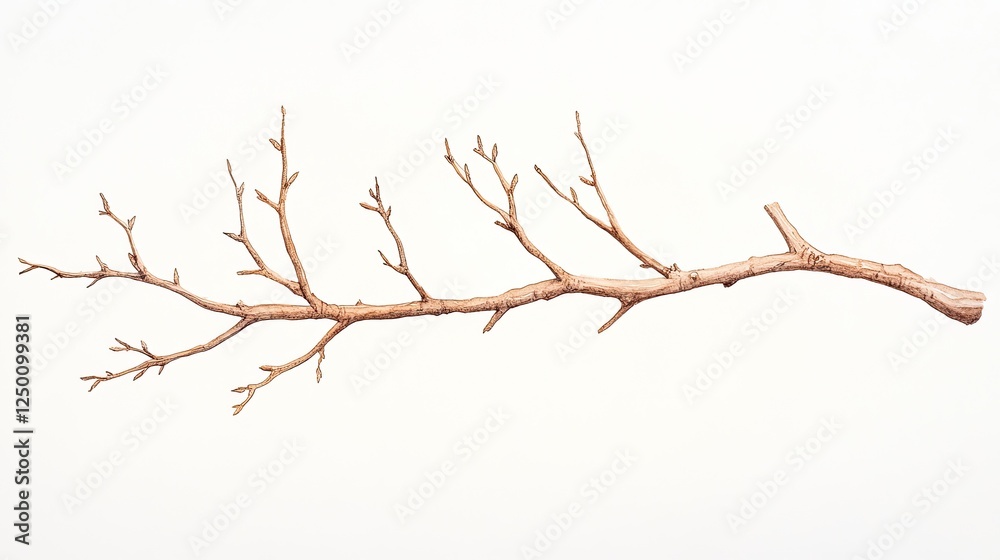 A detailed view of a dry, intricate branch with multiple twigs against a plain background A detailed view of a dry, intricate branch with multiple twigs against a plain background