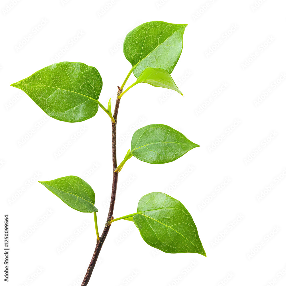 Fototapeta premium Fresh green leaves on branch, showcasing vibrant foliage and natural beauty. Perfect for nature themed designs or eco friendly projects