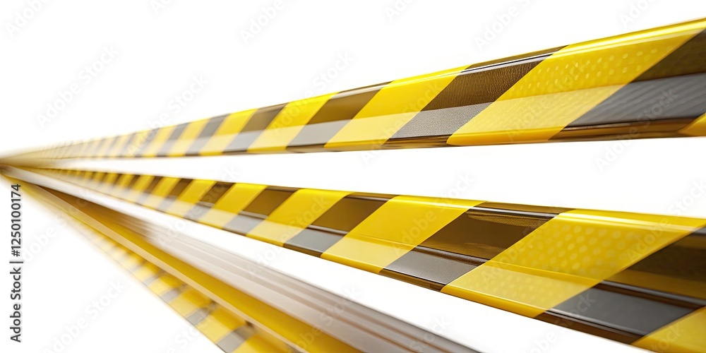 © kansak01 - Isolated white background showcases a long exposure shot of caution tape, blurring motion.