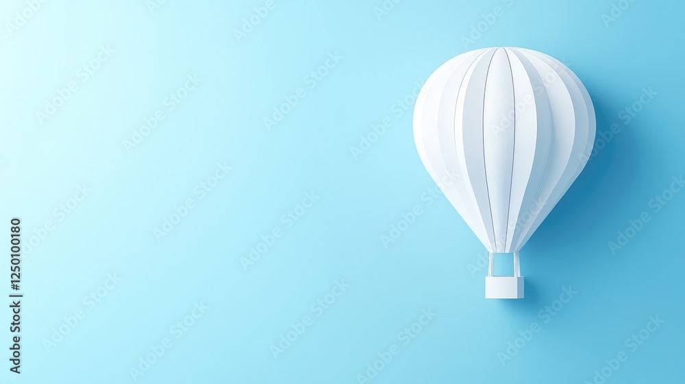 Minimalist composition of a single white hot air balloon in a pale blue sky, elegant copy space. Minimalist composition of a single white hot air balloon in a pale blue sky, elegant copy space.