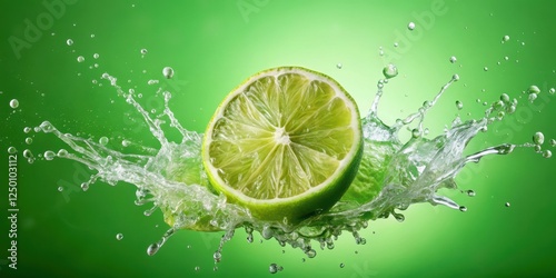 Fresh lime water explosion in a light green background, vivid colors
