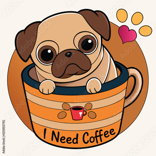 Cute dog in cappuccino vector illustration. Funny hand drawn french bulldog puppy in coffee mug