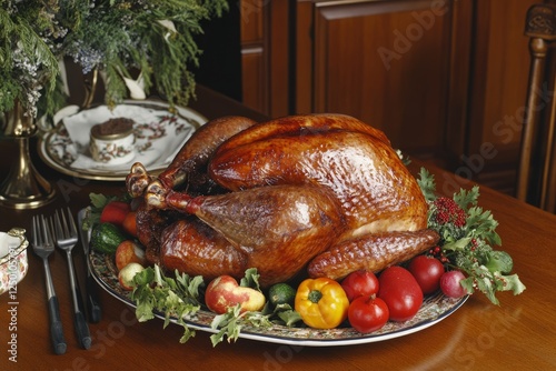 Roasted Turkey Dinner Holiday Table photo