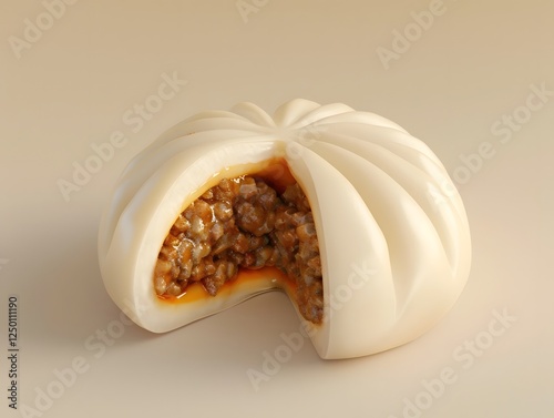 Mouthwatering Steamed Bun Cross-Section in Cartoon 3D photo