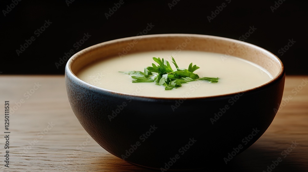 food texture concept. Creamy soup garnished with fresh herbs in a rustic bowl. food texture concept. Creamy soup garnished with fresh herbs in a rustic bowl.