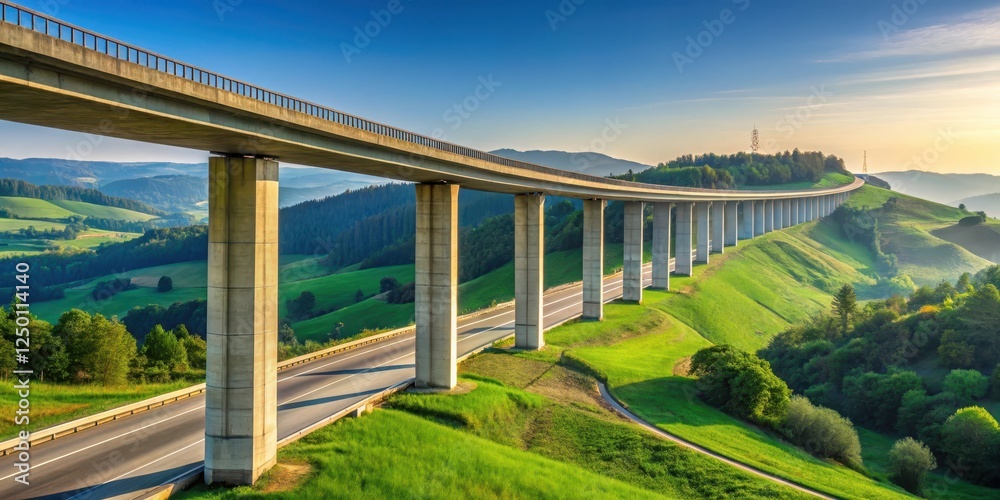 Fototapeta premium Large concrete overpass stretching into the distance under a clear sky