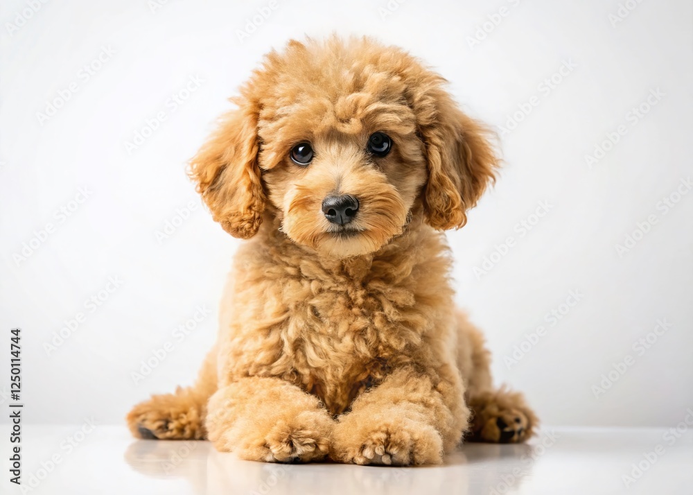 Adorable Light Brown Miniature Poodle Puppy Studio Shot on White Background Adorable Light Brown Miniature Poodle Puppy Studio Shot on White Background