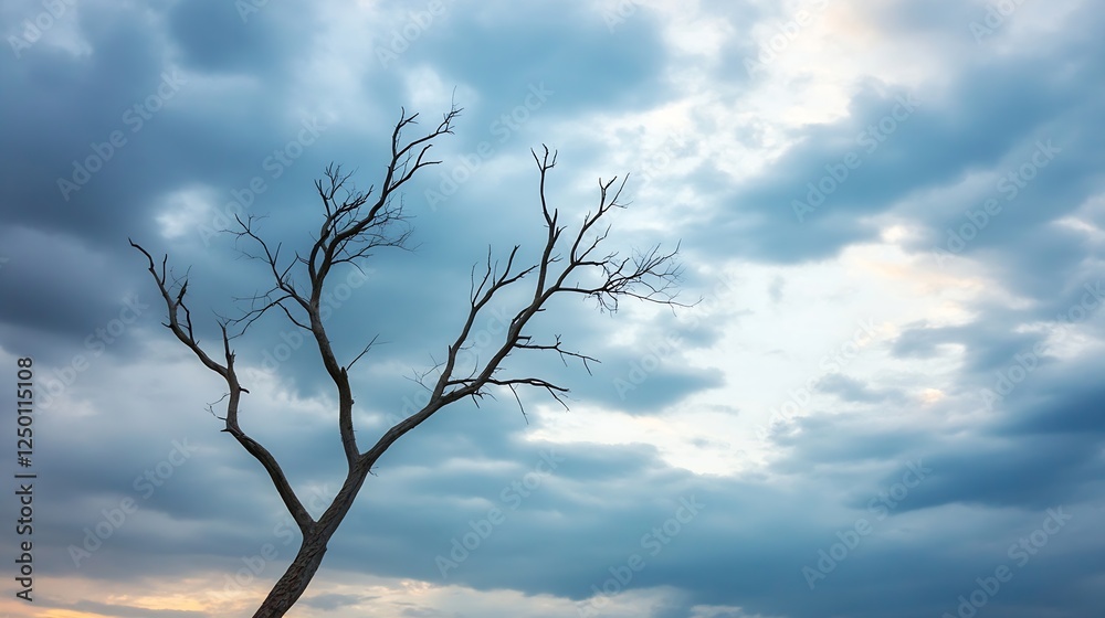 Lonely Leafless Tree in a Gloomy Sky Depicting Nature and Solitude : Generative AI Lonely Leafless Tree in a Gloomy Sky Depicting Nature and Solitude : Generative AI