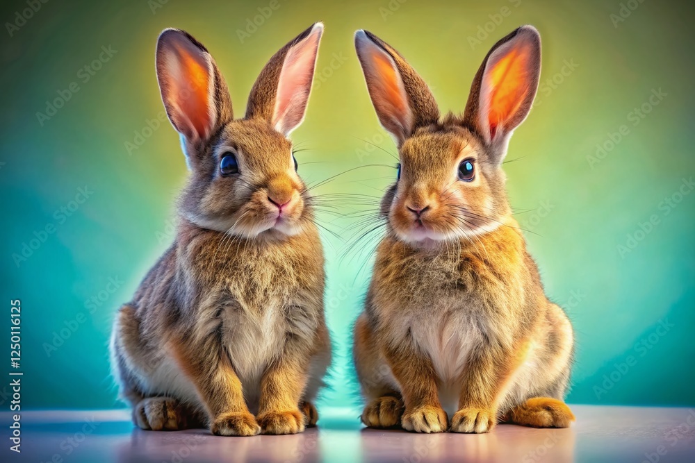 Fototapeta premium Adorable Rabbits Facing Each Other: Panoramic Wildlife Photo