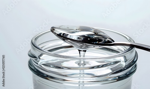Honey Spoon Scooping from Glass Jar with Bright Studio Lighting