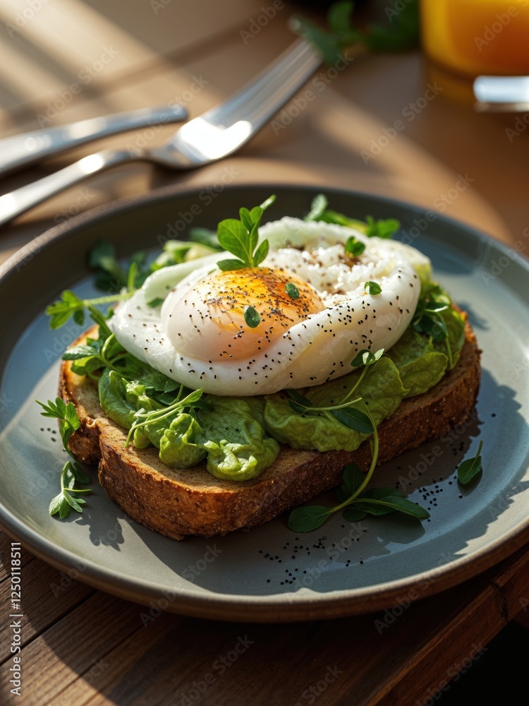 Fresh Avocado Toast with Poached Egg and Microgreens Fresh Avocado Toast with Poached Egg and Microgreens