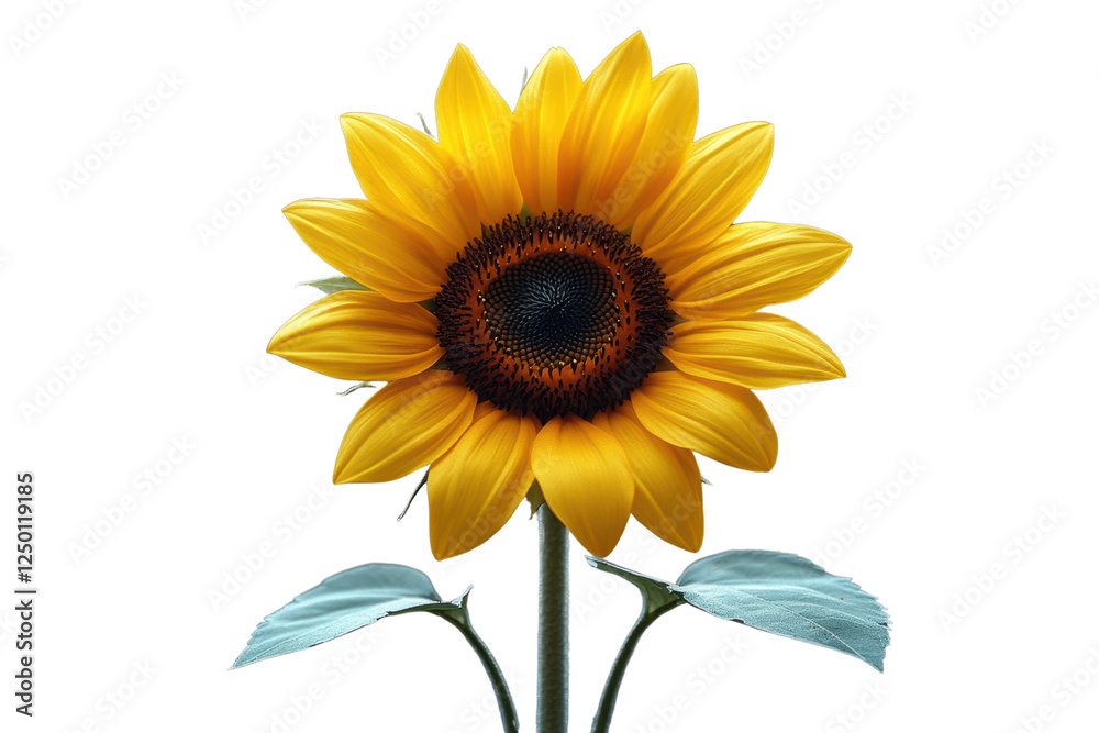 Obraz premium A vibrant sunflower with striking yellow petals and a dark center, showcasing nature's beauty and brightening any setting.