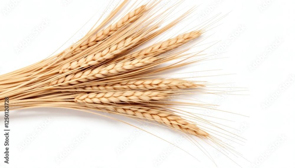Golden Wheat Stalks Displaying Natural Elegance Against White Golden Wheat Stalks Displaying Natural Elegance Against White