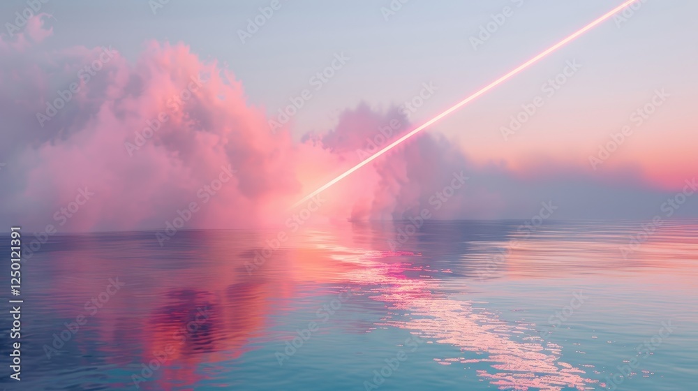 Serene Pink Sunset over Calm Ocean with Light Beam. Serene Pink Sunset over Calm Ocean with Light Beam.