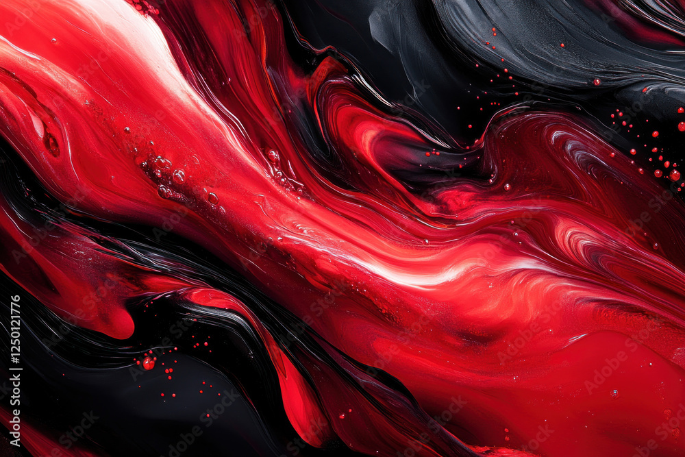 Obraz premium Vibrant red and black abstract painting with bold brush strokes, creating a dynamic and energetic composition.