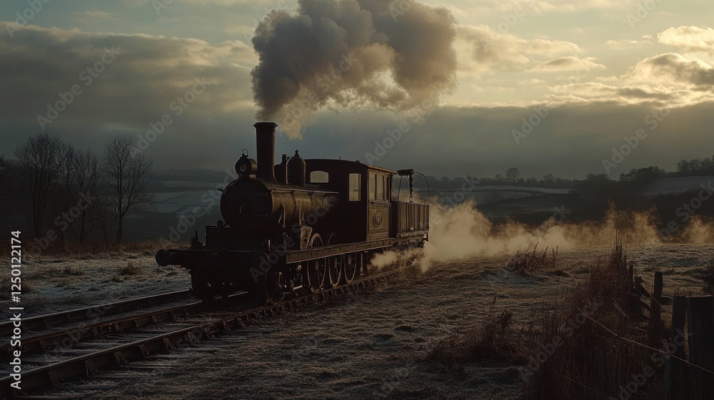 Steam Train on Frosty Morning Landscape Steam Train on Frosty Morning Landscape