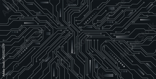 Motherboard Technology Circuit on Black Background.
