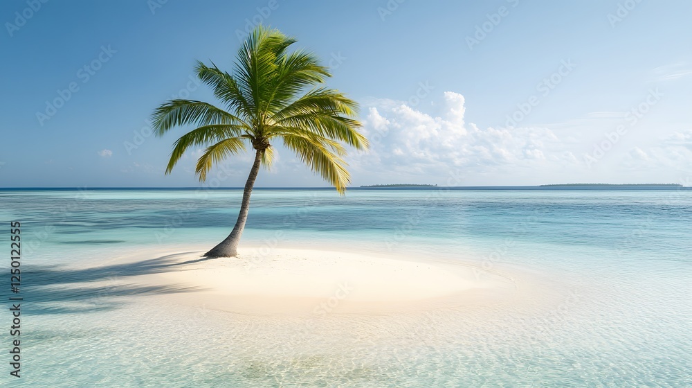 Fototapeta premium Lone Palm Tree on Secluded Tropical Island Beach